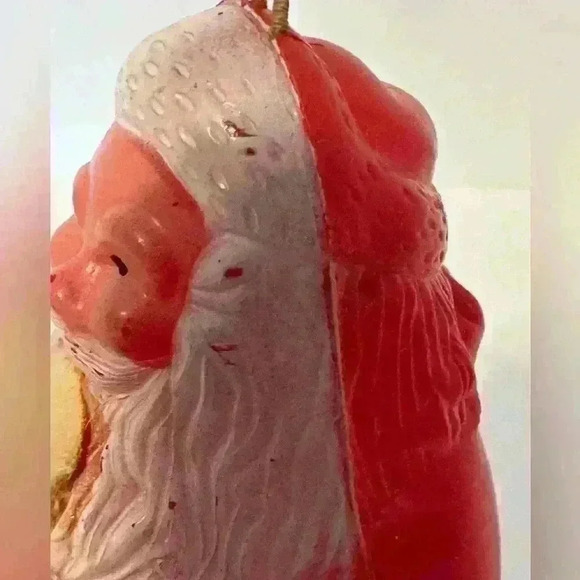 Vintage Plastic Santa Claus Rattle Ornament Rabbit Fur Beard - Picture 3 of 8